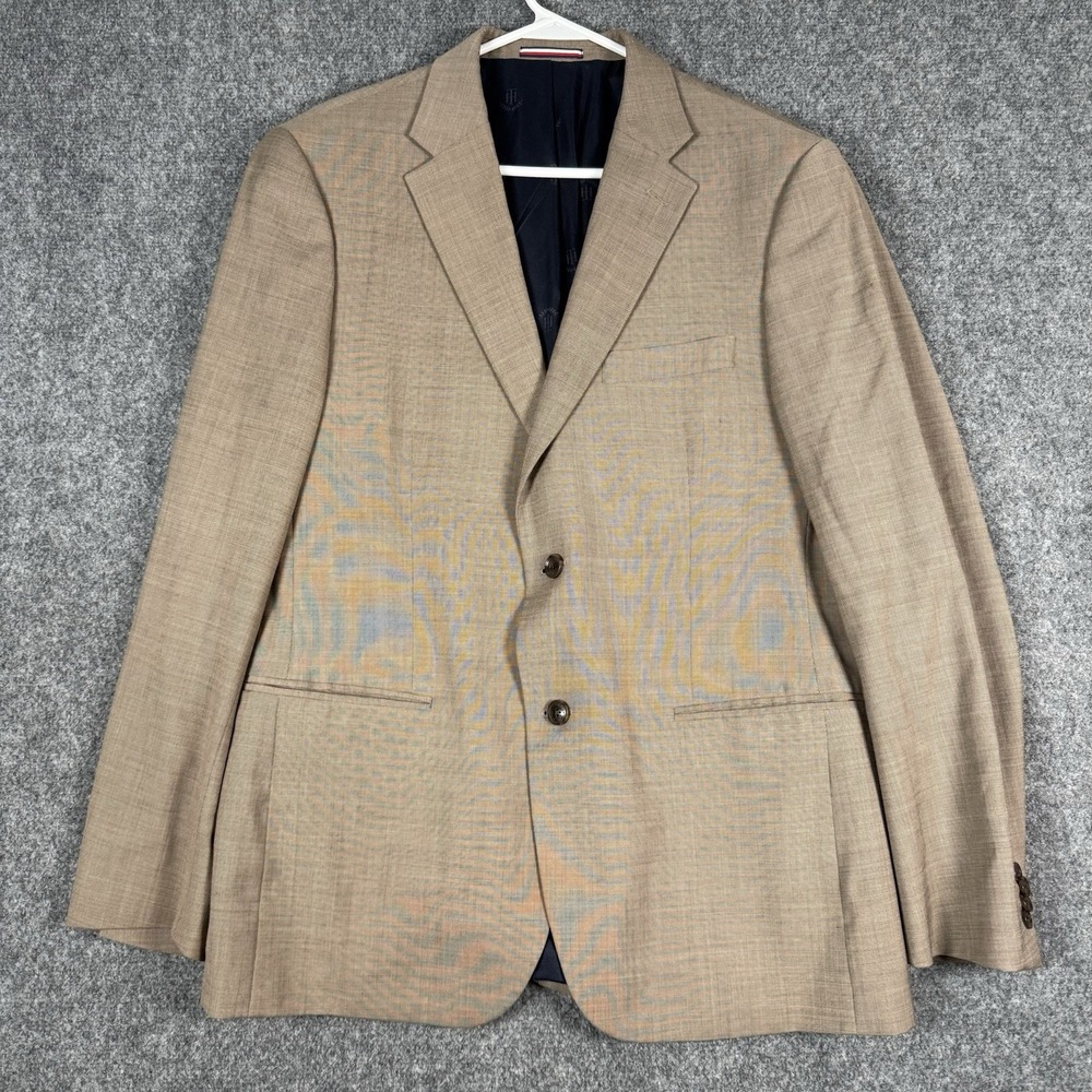 Tommy Hilfiger Mens Blazer Jacket 42R Tan Wool Blend 2 Button Stretch Sport Coat